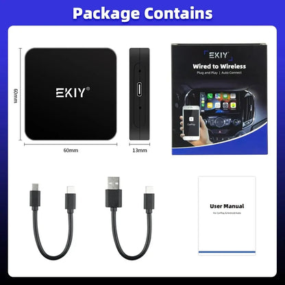 EKIY NEW Mini Carplay Wireless - Compatible with Toyota, Mazda, Nissan, Camry, Suzuki, Subaru, Citroen, Audi, Mercedes, Kia, Ford, Opel - iOS15 Support - Spotify & Bluetooth Integration