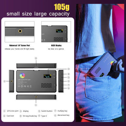 Dynamic RGB LED Camera Light Kit: Full Color Output, Dimmable Panel Light (2500K-8500K) CRI 95+