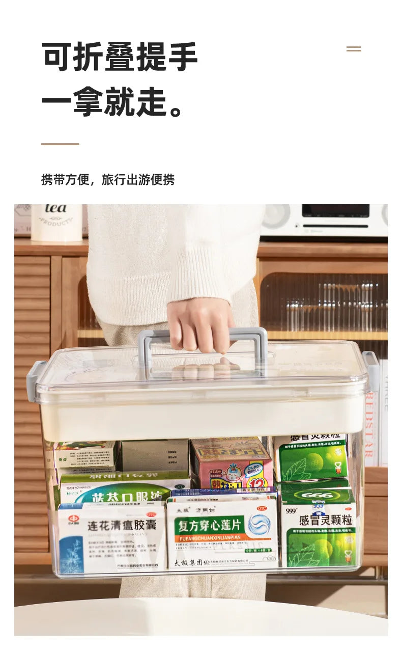 Multi-Layer Large Capacity Home Medicine Box – Transparent Medical Storage Case for First Aid & Medication Organization