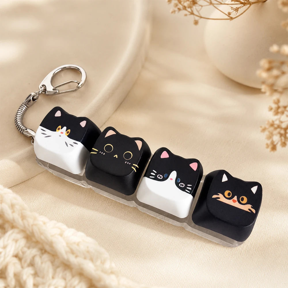 Cute Cat Relax Keycap Fidget Toy - Kawaii 4-Key Keyboard Keychain & Bag Charm Gift