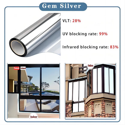 Solar Reflective Window Film - Insulation Privacy Glass Tint Sticker with 99% UV Protection for Home & Office Windows
