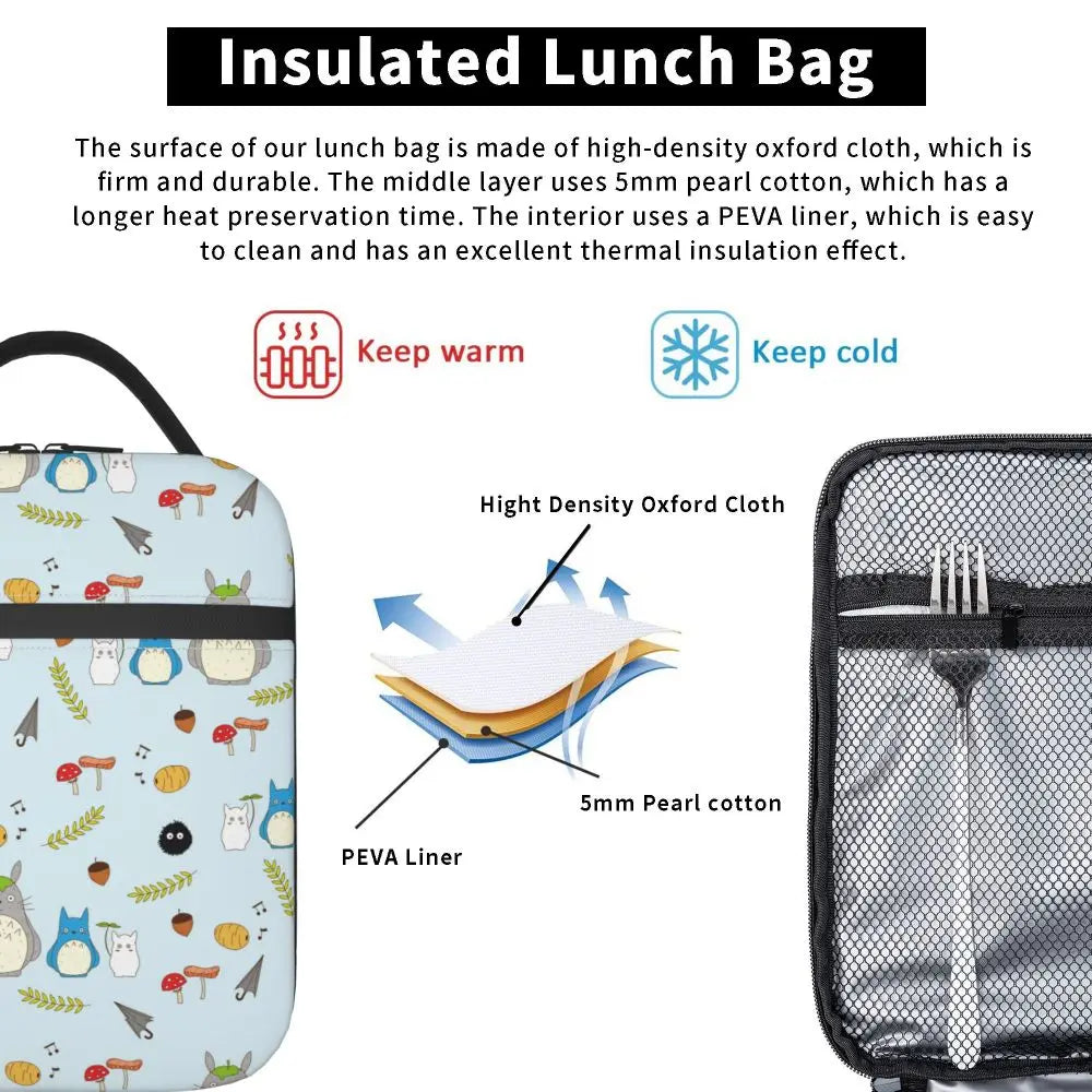 Totoro Miyazaki Anime Insulated Lunch Tote Bag – Portable Thermal Cooler for School & Office