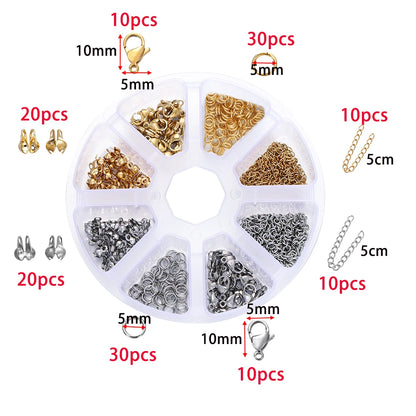 210-400Pcs Jewelry Making Kit - Lobster Clasps Jump Rings Crimp Beads Findings for DIY Bracelets & Necklaces