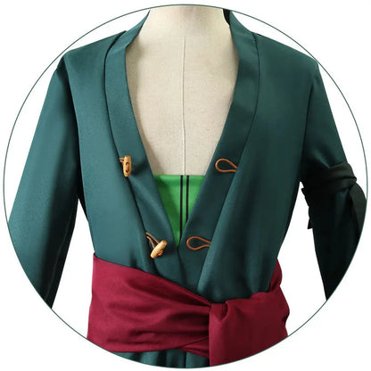 Roronoa Zoro Cosplay Costume – Anime Kimono Robe Cloak Uniform Outfit with Earrings, Halloween & Comic Con Roleplay Dress Up Suit