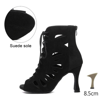 HROYL Women’s Latin Dance Shoes – Lace-Up Hollow Fish Mouth Jazz & Tango High Heels 6-10CM