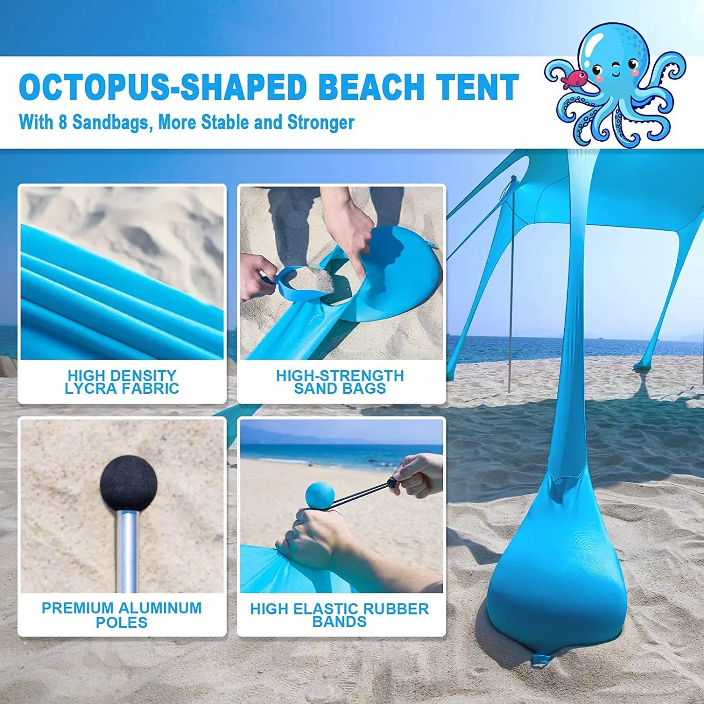 Family Beach Canopy – Large UPF50+ Sunshade Tent with Stability Poles for Beach, Camping, Parties & Picnics
