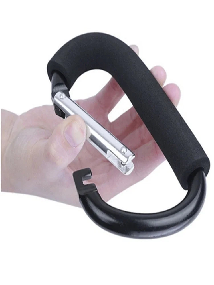 Heavy Duty Stroller Hooks - Foam Handle Carabiner Clips with D-Ring Snap for Bags, Groceries & Organizer Storage