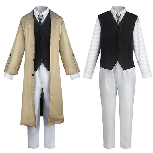 Dazai Cosplay Costume - Detective Dazai Osamu Trench Coat, Shirt, Vest & Pants Set for Adults - Halloween Party Outfit