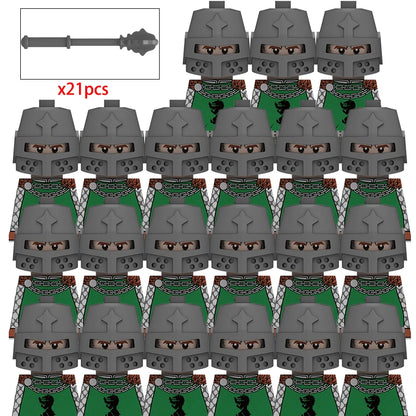 21PCS MOC Medieval Knights & Roman Legion Soldiers Building Blocks Set Warrior Figures with Weapons Helmet Bricks Toy Collection