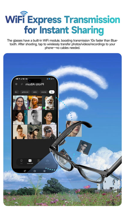 LIGE Smart Glasses — AI Camera Sunglasses with BT Call, Music, Touch Control, Voice Assistant, Video & Sound Recording, WiFi Transmission