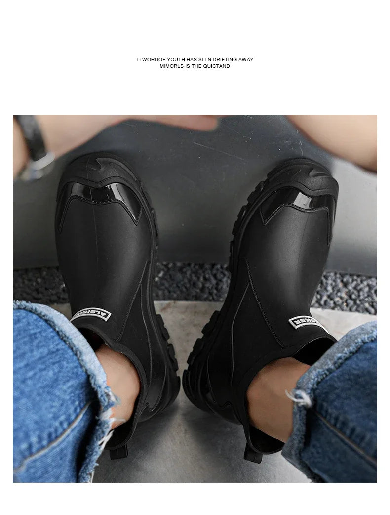 Men’s Waterproof Rain Shoes – Thickened Warm Rubber Short Boots for Work, Fishing & Kitchen Use