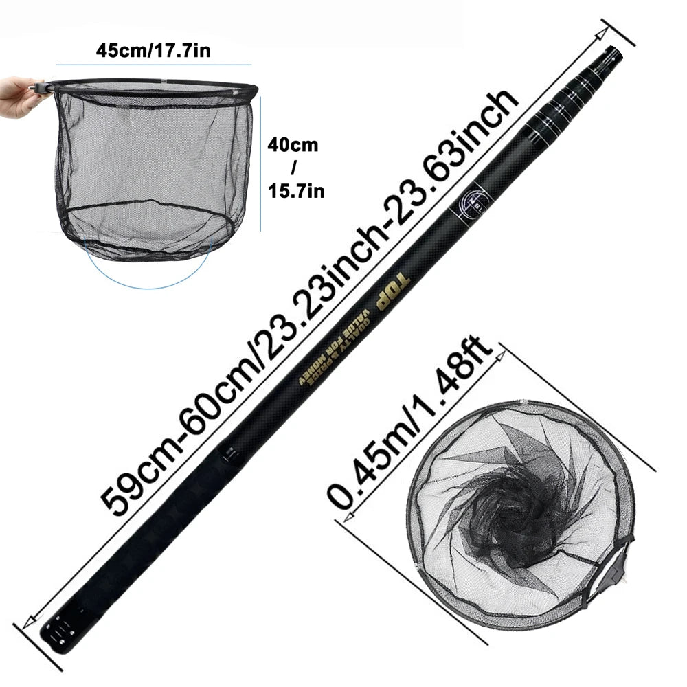 MBLN 328cm Ultralight Portable Landing Net – Carbon Handle & Aluminum Alloy Head, 414g Total Weight