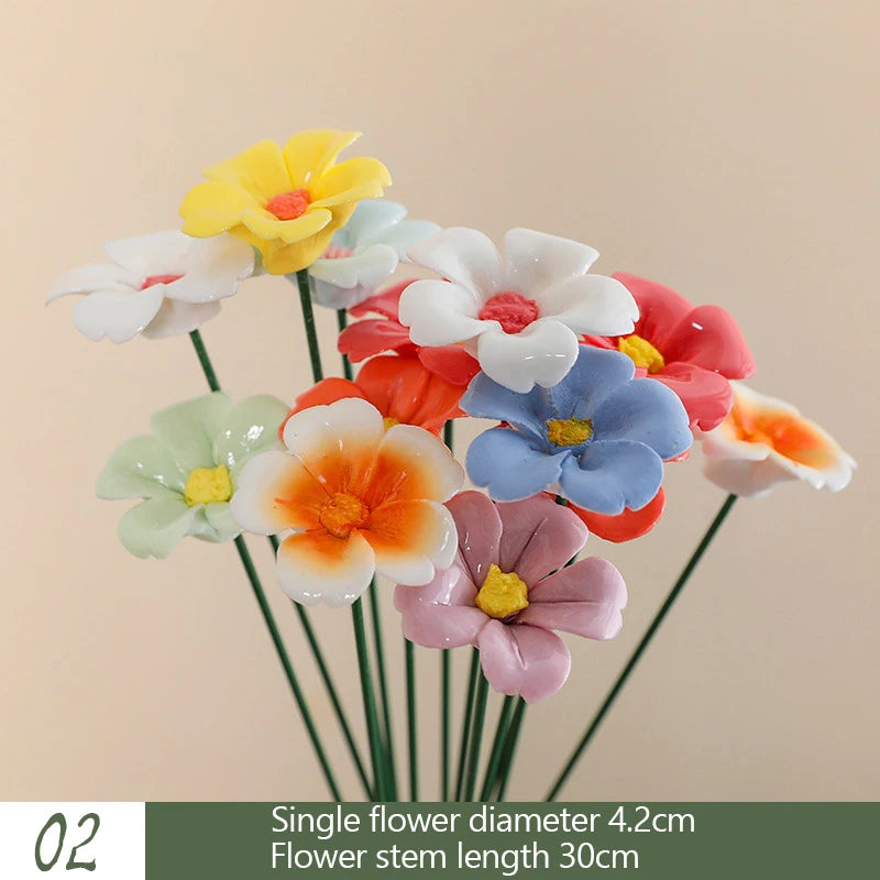 5PCS Handmade Ceramic Flowers – High-Temperature Simulation Eternal Life Flower Decorations, Creative Home & Gift Decor