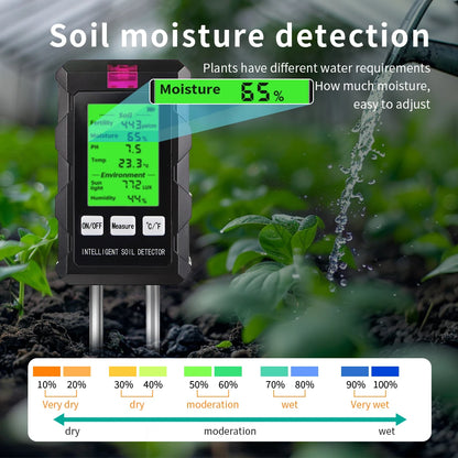 6 in 1 Soil Tester - pH, Temperature, Humidity, Sunlight, Air, Moisture & Nutrient Fertility Meter for Gardening