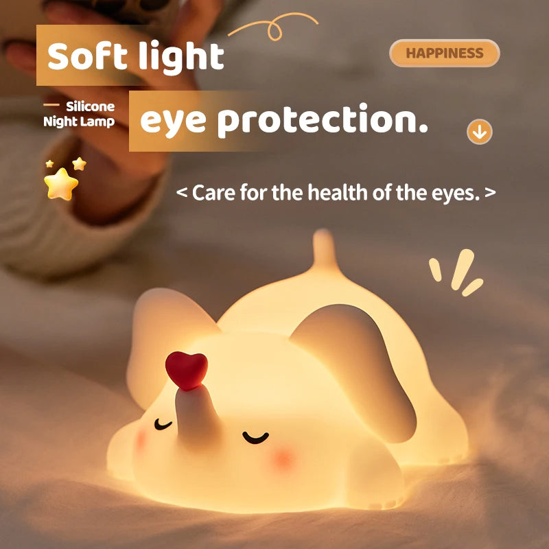 LED Silicone Rabbit Night Light – Touch Sensor Cute Animal Lamp, Bedroom & Kids Table Lamp, Home Decor Gift for Baby and Child