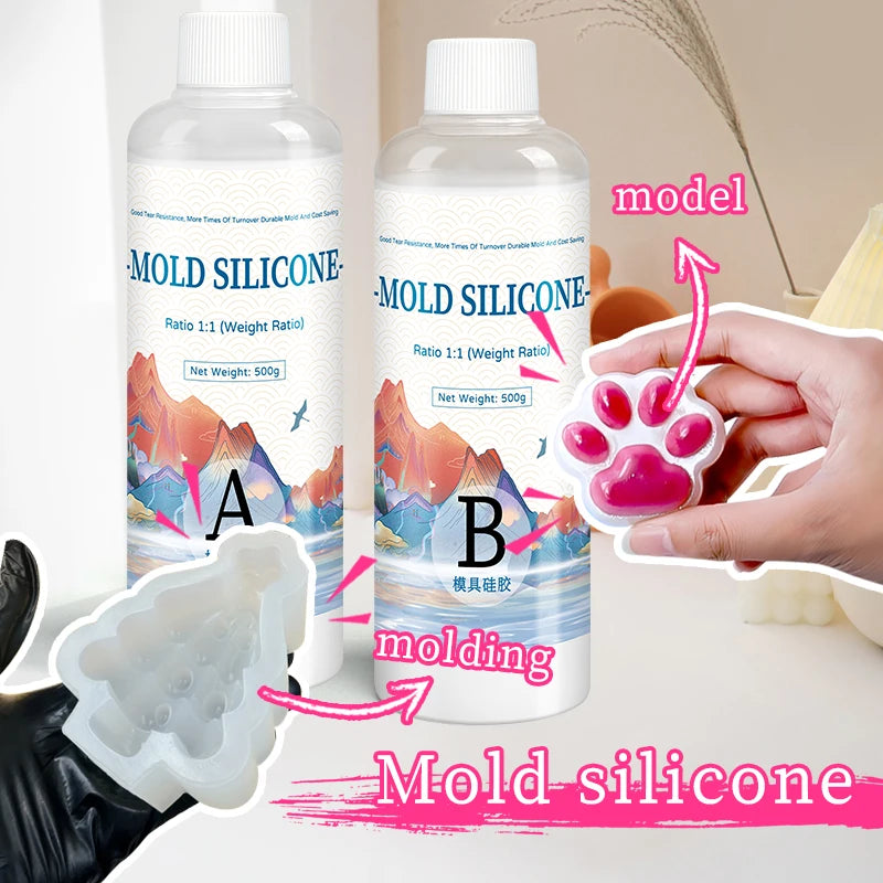 DIY Silicone Mold Making Kit — AB 1:1 Liquid Rubber, Fast-Curing Silicone for Mold Casting, 200g/500g