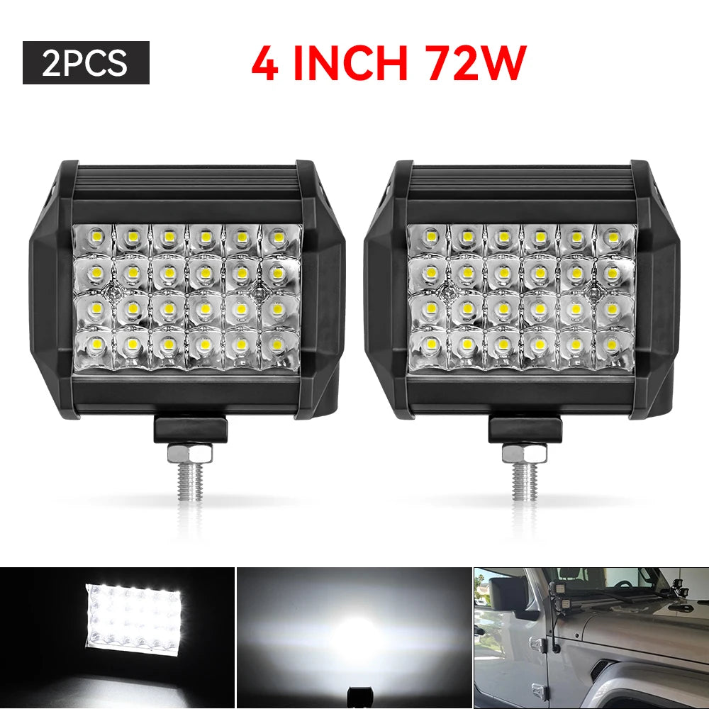 4" / 7" LED Work Light Bar 144W/120W Spot Flood Combo – Off-Road Lighting for Car, Tractor, Boat, Truck, SUV & ATV Repair & Utility Use