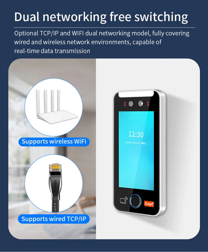Asia Teco 5-Inch Face Recognition Access Control – WiFi TCP/IP Attendance Machine with Tuya App & Fingerprint Scanner