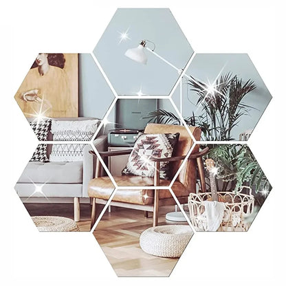 Hexagon Acrylic Mirror Wall Stickers - 6/12Pcs DIY Removable Decorative Decals for Home Decor