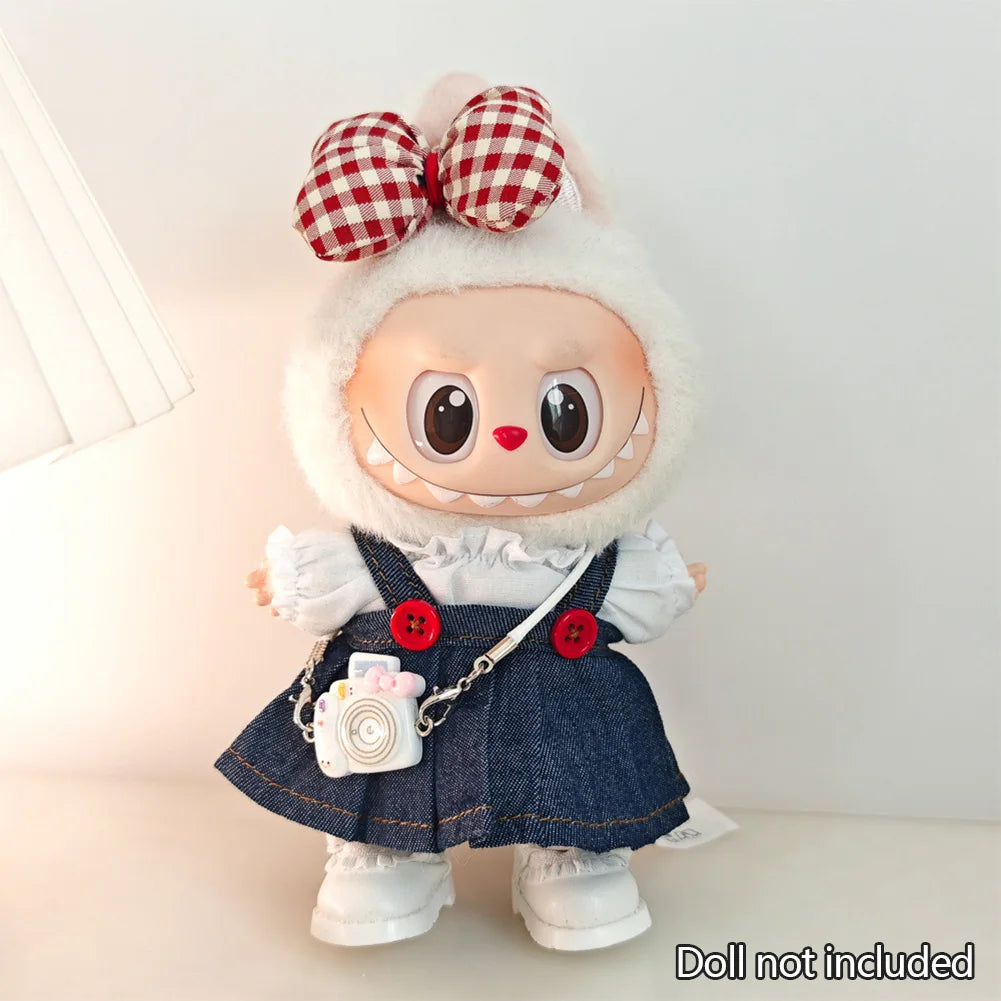 Mini Doll Clothes & Accessories — 15–17cm Labubu & 10cm Cotton Doll Outfit, Pink Hoodie & Yarn Skirt (No Doll)