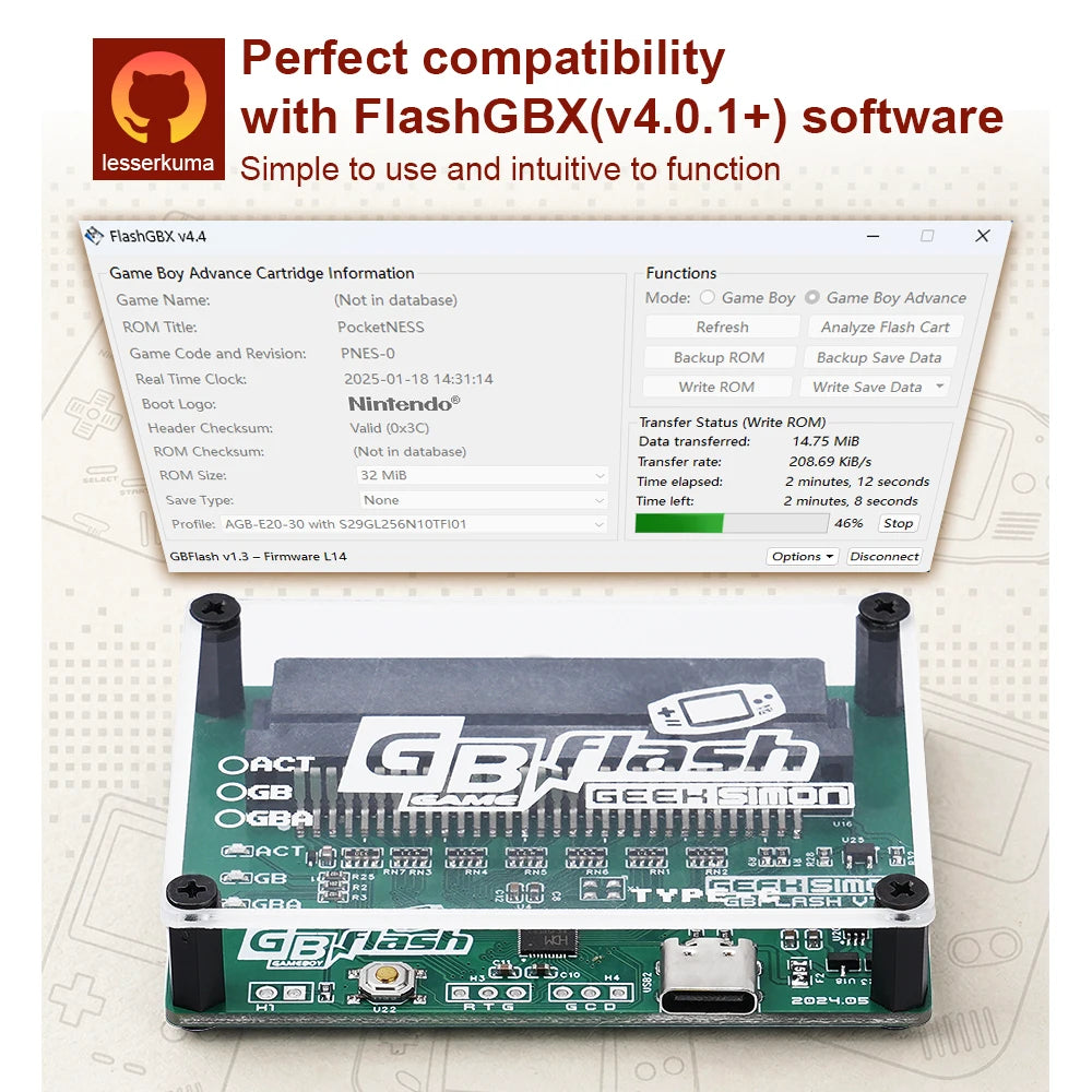 Chiscart Simon GBFlash Cart Writer - ROM Backup & Game Save Transfer Tool for Game Boy, GBA & GBC Flash Carts
