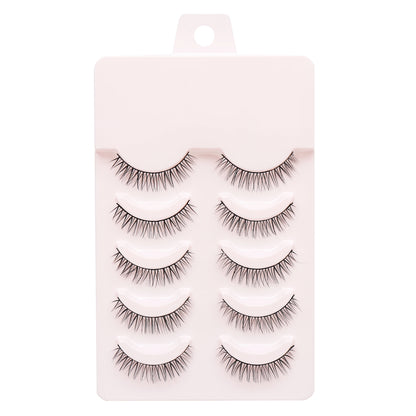 Manga Lashes 5 Pairs – Anime Cosplay Faux Mink Short Full Strip Lashes, Korean Natural Look, Clear Band Soft Eyelash Extensions