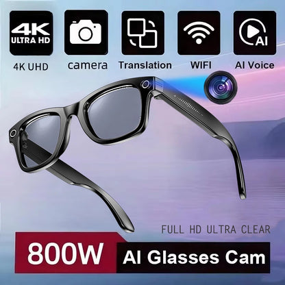 800W AI Smart Camera Glasses for Men – Color-Changing Smart Sunglasses with Translation, Photo & Video Recording, Waterproof Call Eyewear