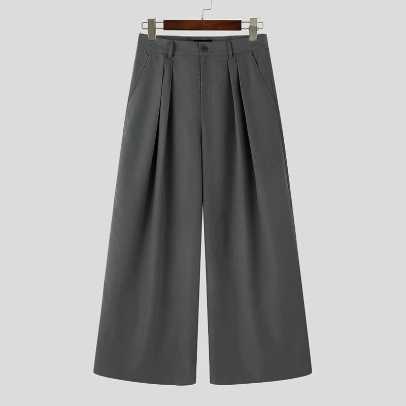 INCERUN Men Wide Leg Pants - Loose Pleated Casual Streetwear Button Trousers S-5XL