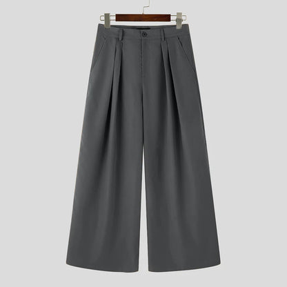 INCERUN Men Wide Leg Pants - Loose Pleated Casual Streetwear Button Trousers S-5XL