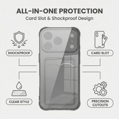 Transparent Silicone Card Slot Case - Protective iPhone Cover with Built-In Wallet Holder for iPhone 6-17 Series