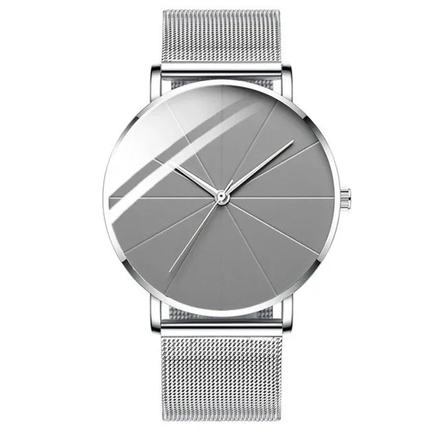 Men’s Minimalist Ultra-Thin Quartz Watch – Stainless Steel Mesh Band Business Fashion Wristwatch