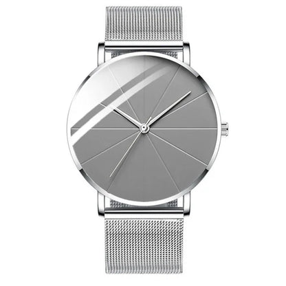Men’s Minimalist Ultra-Thin Quartz Watch – Stainless Steel Mesh Band Business Fashion Wristwatch