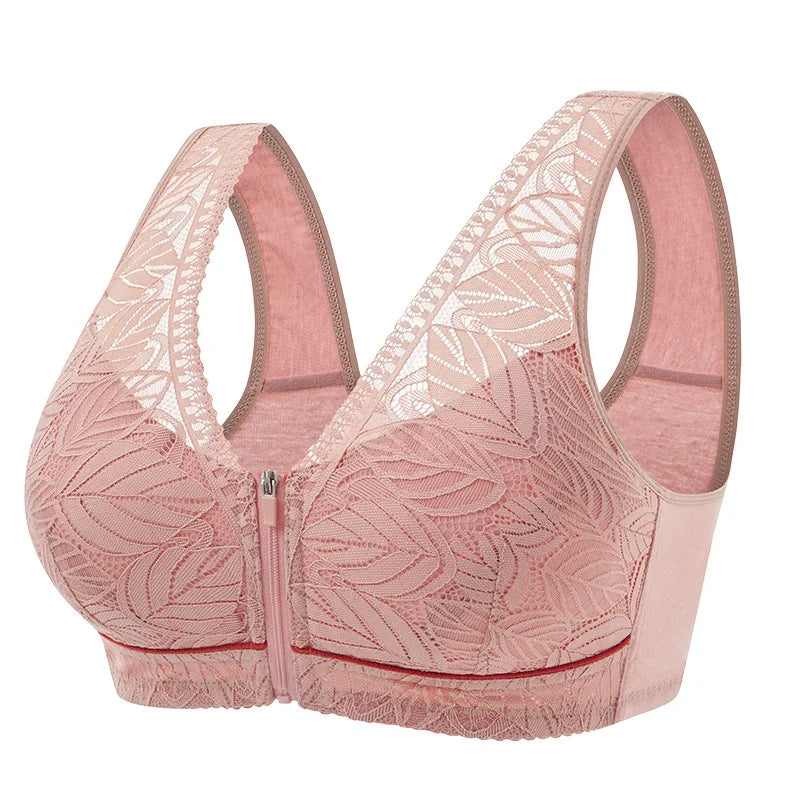 S-6XL Sports Yoga Bra – Cotton Cups, Front Zipper, Breathable Tank Top with Lace, No Steel Ring, Large Size Women's Bra