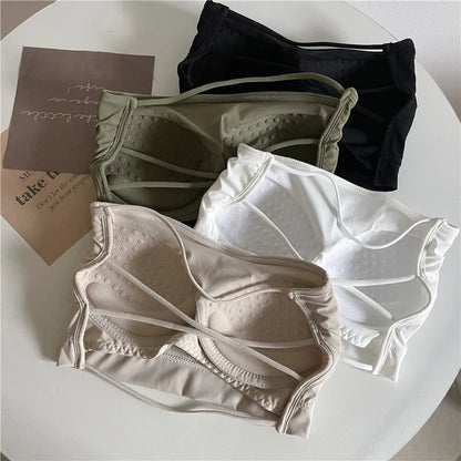 Seamless Ice Silk Tube Top – Strapless Push-Up Bralette for Women, Solid Color Wrap Chest Lingerie