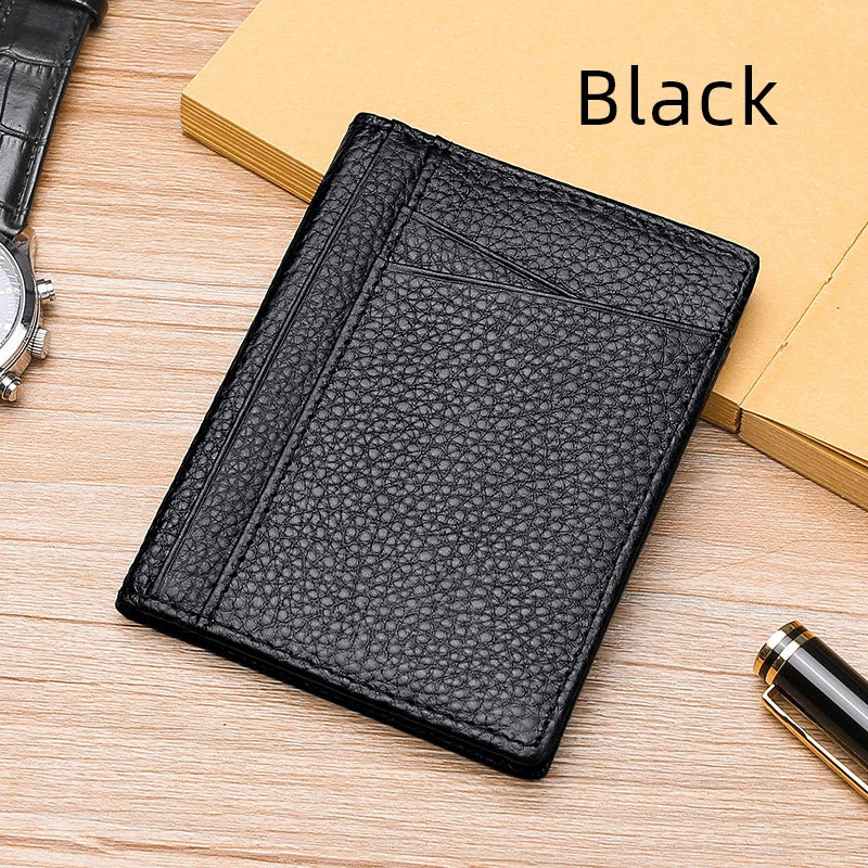 YUECIMIE Super Slim Leather Wallet – Genuine Mini Credit Card Holder, Thin Soft Purse for Men