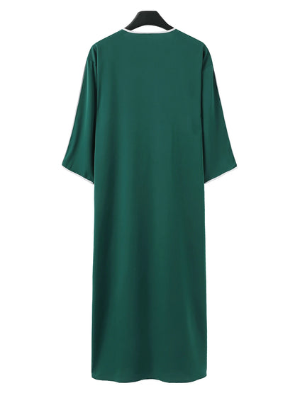 Moroccan Green Men’s Arab Robe - Traditional Embroidered Islamic Casual Clothing for Elegant Style