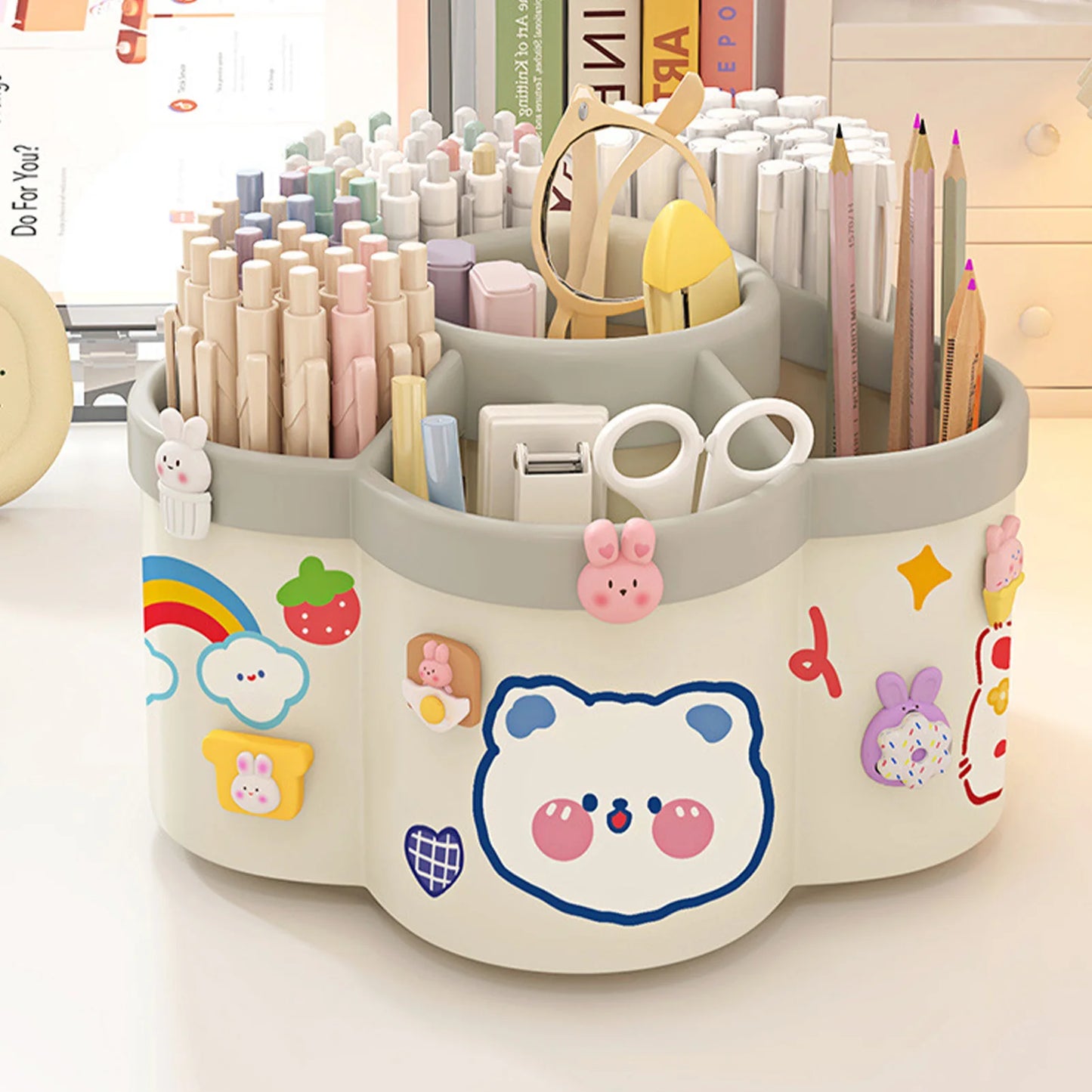 Rotating Pen Holder Organizer - Large Capacity Storage Box for Pens, Cosmetic Brushes & Desk Accessories