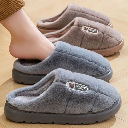 Large Size 50-51 Winter Slippers — Thick Sole Indoor Cotton Slippers for Men & Women, Warm Non-Slip Platform Shoes