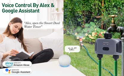 Insoma Automatic Water Timer with WiFi Hub – 2-Outlet Garden Irrigation Sprinkler System, Alexa Compatible