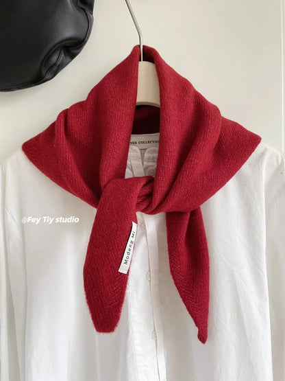 British Korean Style Wool Knitted Triangular Scarf – Multi-Functional Headscarf, Warm Knit Scarf for Women