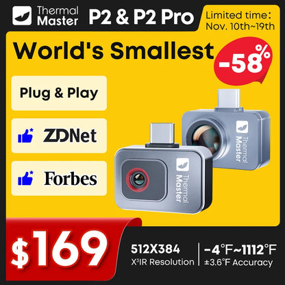 1112°F P2 Thermal Camera - Handheld Infrared Imager for Car Diagnostics, Machine Repair, HVAC & Home Inspection
