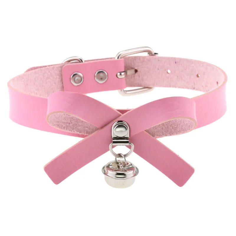 Harajuku Gothic Spike Rivet Star Choker Necklace – Black Bowknot PU Lace Leather Y2K Hip Hop Rock Jewelry for Girls