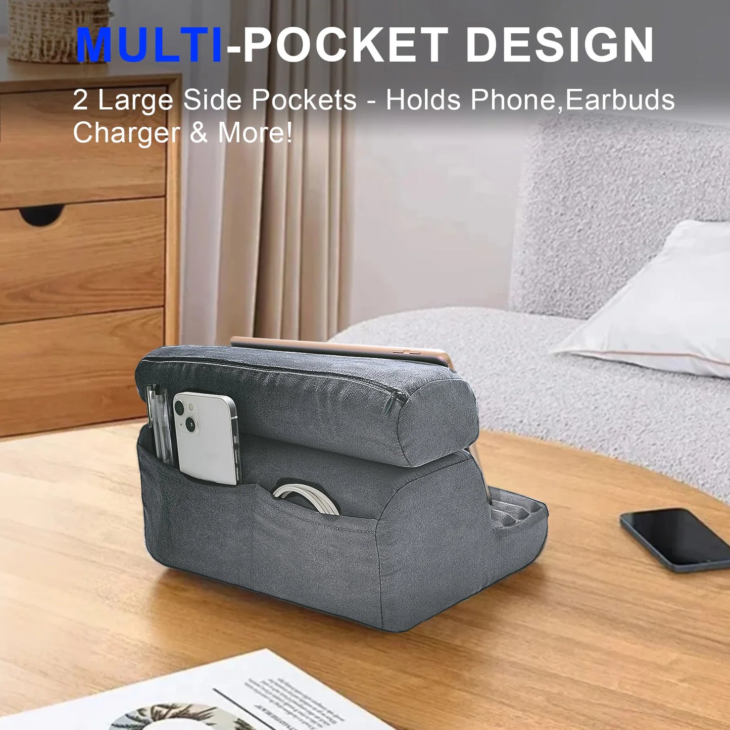 Xnyocn Foldable Tablet Pillow Stand – Soft Lap & Desk Holder with Stylus Pocket for iPad Pro