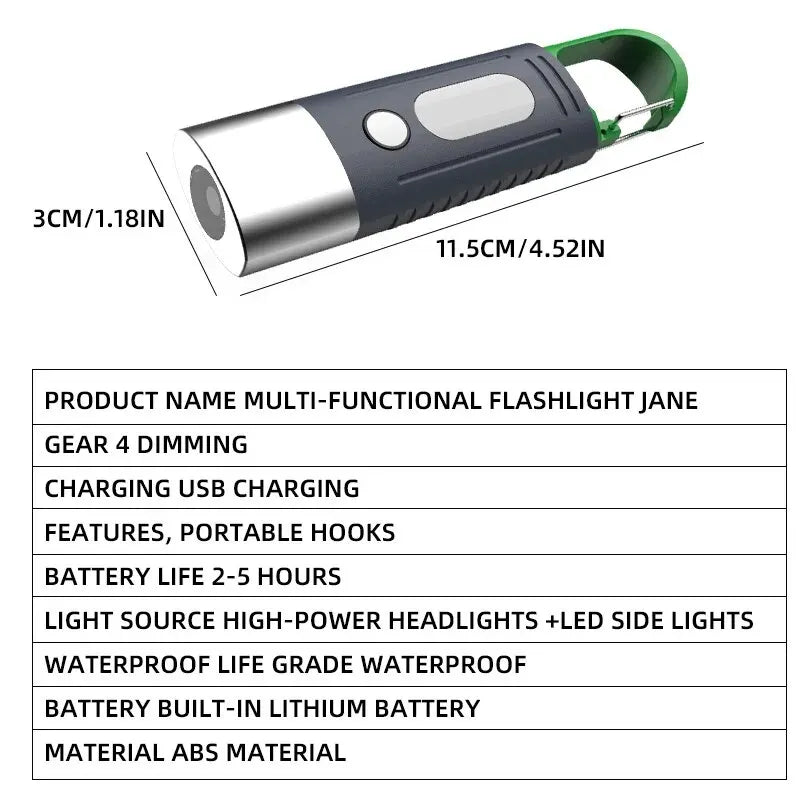 Mini High-Power LED Flashlight – 3-LED Telescopic Zoom Waterproof Camping Light with Side Lampshade
