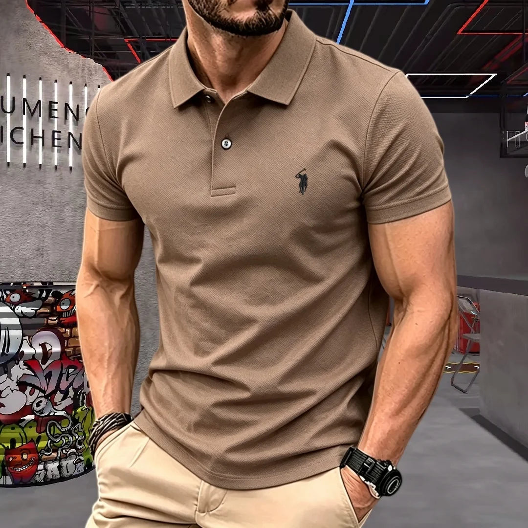 Men's 100% Cotton Luxury Polo Shirt - 2026 Summer Pony Embroidered Golf Casual Top