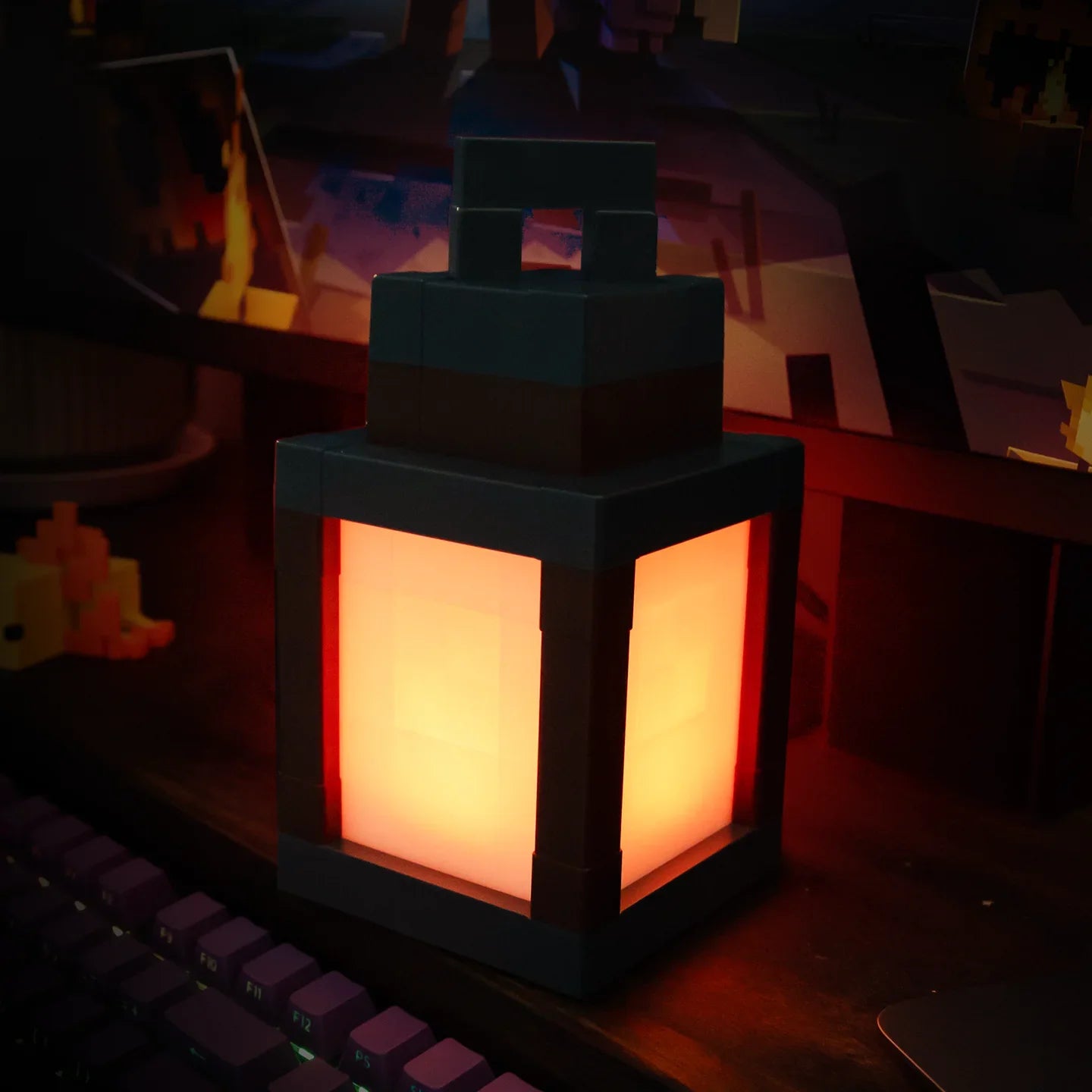 Mine WORLD Luminous Lantern Figurine – Rechargeable Game Torch Night Light for Kids’ Room & Christmas Decor