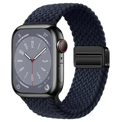 Nylon Braided Loop Apple Watch Band – Magnetic Metal Bracelet Strap for Ultra 2, Series 3–9 & SE (40mm–49mm) Adjustable Wristband