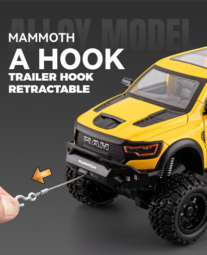 1:24 Dodge Mammoth RAM 1000 TRX 6x6 Diecast Model Car – Metal Alloy Toy with Lights for Kids & Collectors Gift
