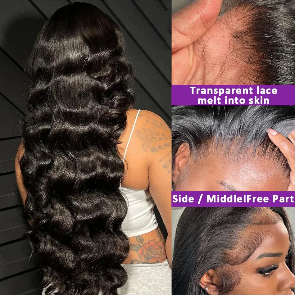 250% High Density Body Wave Lace Frontal Wig – 13x6 HD Transparent Human Hair, 30-40 Inch, Pre-Plucked for Women