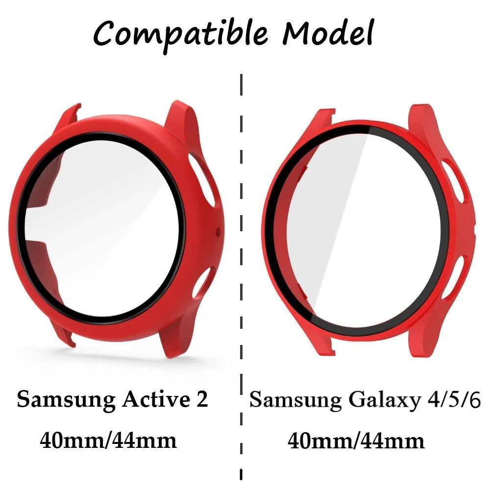 Samsung Galaxy Watch Active 2 Protective Case - Full Coverage Bumper with Tempered Glass Screen Protector for 40mm & 44mm